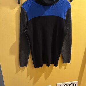 Blue and Black Ribbed Turtleneck Sweater